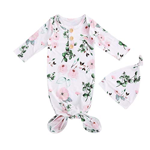 Image of Infant Newborn Baby Girls Floral Sleep Gown Headband Sleepwear Romper Sleeping Bags Outfits