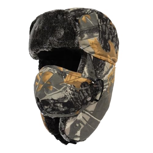 TAGVO Chapeau de Trappeur Bombardier Camouflage avec Masque Coupe-vent, Ushanka de Cavalier Oreille Chaude pour Ski en Plein Air - Unisexe Hiver