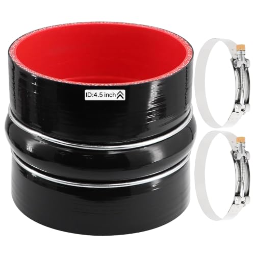 Image of Straight Coupler Silicone Hose ID 4-1 /2 inch 4 Ply Polyester Reinforcement as Turbocharger Tube Air Intake Pipe with 2 Stainless Steel T Clamps