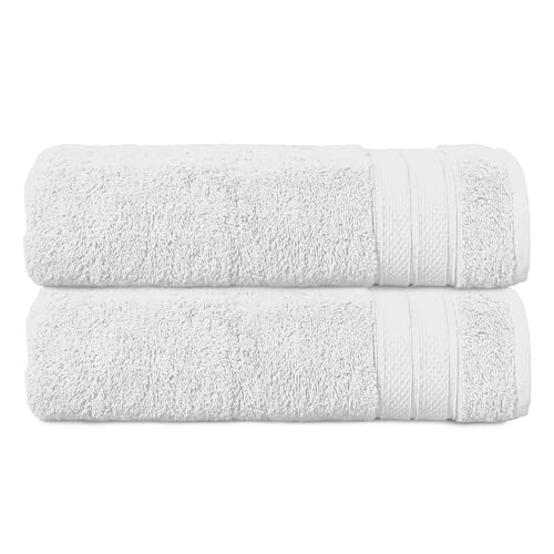 Image of Elegant Comfort Three Line Popcorn Towel Set for Bathroom 27 x 54 inches, Premium Hotel Quality 2-Pack Bath Towels, 100% Turkish Cotton, Soft and Durable, Quick Dry and Highly Absorbent, White