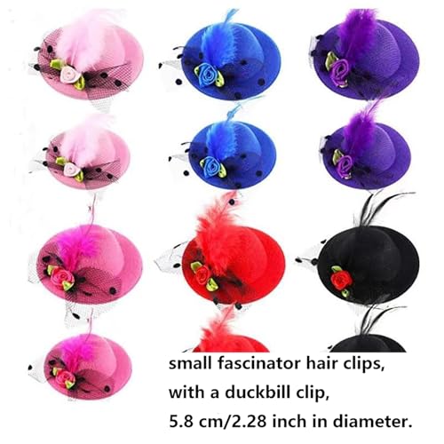 Mini Tea Party Hats for Girl Dress Up Hair Fascinators Clip-On Tiny Hat with Flower Feather Bow Hair Clips for Tea Party Favors, Small Fascinator Hat Hairpin for Women and Girls 6 Pieces 6 Colors2
