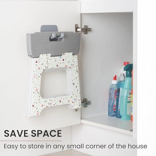 Image of Vigar Compact Folding Step Stool, 10-1 /2 Inch, Terrazzo Body | For Adults, Lightweight Portable Stool with Handle, Non Slip, Space Saving, up to 330 lb