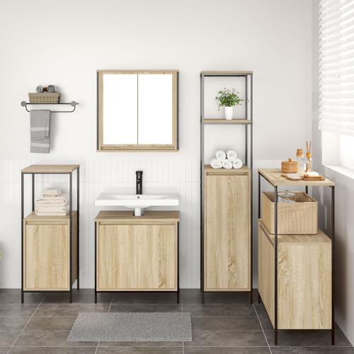 Homgoday Conjunto de Muebles de Baño de 5 Piezas en Madera Elaborada de Roble Sonoma Gabinete de Baño,Auxiliar de Madera, Gabinete de Almacenamiento,para Sala de Estar, Cocina, Entrada