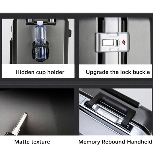 28 inch Aluminum Framed Suitcase with Silent Spinner Wheels,with USB Port & Cup Holder Lightweight Hard Shell Suitcase,Black,22in4