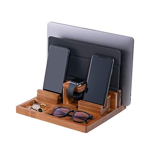 WUTCRFT - Wood Charging Station/Nightstand Organizer for Multiple Devices including Phone, Smart Watch, Laptop, Tablet, or Electronic Accessories, Perfect as an Electronic Organizer, or Gifts for Men