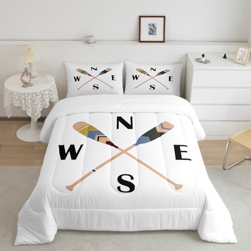Boating Paddle Kids Comforter Set Full Size,Summer Fishing Adventure Lodge Bedding Set,Boys Men Room Decor,Lake House Cabin Down Comforter,Rustic Farmhouse Chic Duvet Insert,2 Pillowcases