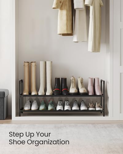 Image of SONGMICS 2-Tier Shoe Rack, Shoe Storage for Hallway Closet, Slim and Space-Saving, Steel Frame, Non-Woven Fabric Shelves, Black ULSH052B01