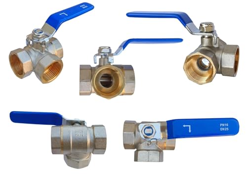 Image of ESEKSAFAR 1pc Heavy Duty T-Way Brass Ball Valve Female Ball Valves with 1pc Teflon Tape set for Pipe Fittings, Stopcock (1 inch-inch BSP Thread)