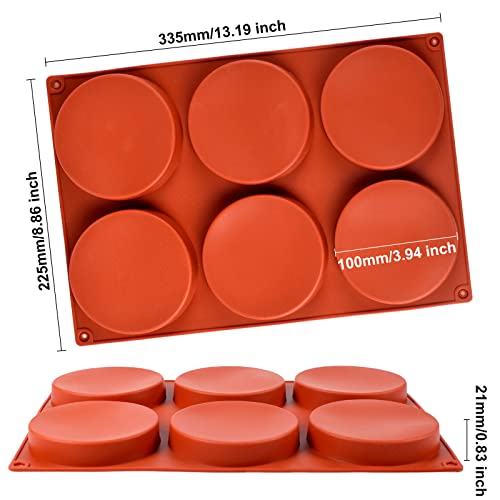 2 Pack Large Silicone Molds for Baking/Non-Stick 4 inch 6-Cavity Round Silicone Baking Mold for Whoopie Pie Pan, Corn Bread, Candy, Eggs, Muffin, Soap,