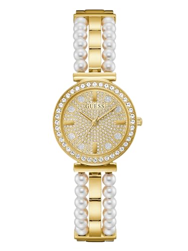 Image of GUESS Ladies Dress Ball & Crystal 30mm Watch, Gold Tone/Bling/Gold Tone/Champagne, Dress, Luxury