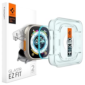 Spigen Glas.tR EZ Fit Schutzfolie kompatibel mit Apple Watch Ultra 3/2/1, 49mm, 2 Stück, Kratzfest, inklusive Installationskit, Kristallklar, 9H Härte Folie