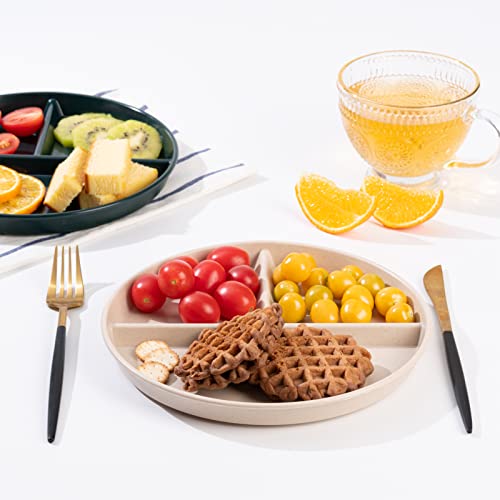 9-Inch Wheat Portion Control Plate, 5-Piece Unbreakable Plastic Adult Portioning Plate, Dishwasher Safe/Reusable, 3 Sections Of Round Kids Separate Plates For Healthy Eating And Weight Loss (Beige) #TOP1