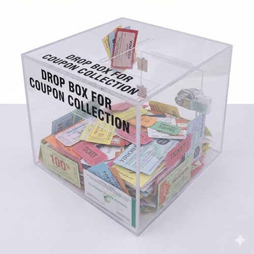 Image of Rasper Transparent Acrylic Donation Box Daan Patra Daan Peti Visiting Card Drop Ballot Charity & Coupon Collection Box (Small Size 6x6x6 Inches, Square Shape) with Lock Facility