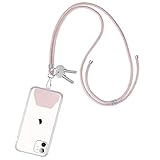 CE-Link Cadena de Teléfono Celular Universal, Cadena Cordón Correa para el Cuello Desmontable Cuerda Colgante Ajustable Parche Móvil para Teléfono, Oro Rosa