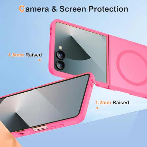 Image of ORETECH Magnetic for Samsung Galaxy Z Flip 7 Case, with [2 x Screen Protector] Translucent Back Non-Slip Hard PC Shockproof Bumper Protective Case for Samsung Z Flip 7 - Hot Pink