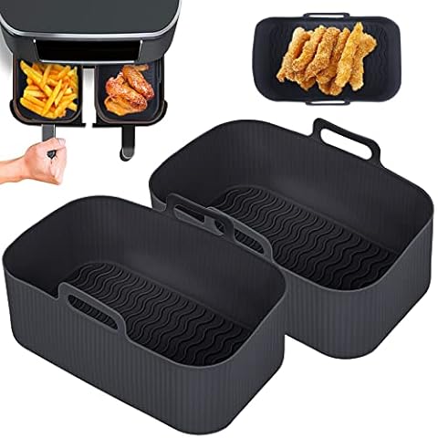 2PCS Silicone Air Fryer Liner for Ninjas Dual Air Fryer 19.5cm Air Fryer Silicone Basket Pot Reusable Non-Stick Waterproof Airfryer Baking Mould Food Grade Air Fryer Silicone Baking Tray for Air Fryer Cover