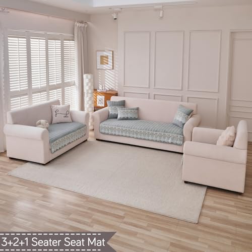 Image of HOKIPO 'BelleLace Series' 6 Seater Sofa Cover Mat in 3 Seater and 2 Seater and 1 Seater Configuration | Imperial Milk Velvet Mat with Anti Slip Backing, Cloud Grey (AR-5966+5964+5962-LGRY)