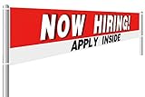 Large Now Hiring Apply Inside Banner for Business or Hiring Event, New, Store, Advertising, Flag (9.8 x 1.5 feet)