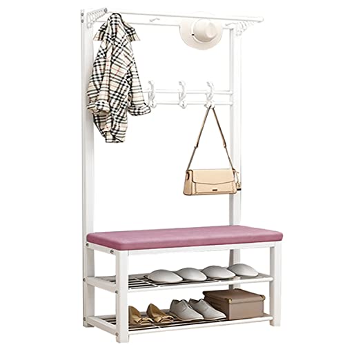 Portant à vêtements en métal noir robuste avec banquette et double rangement bas