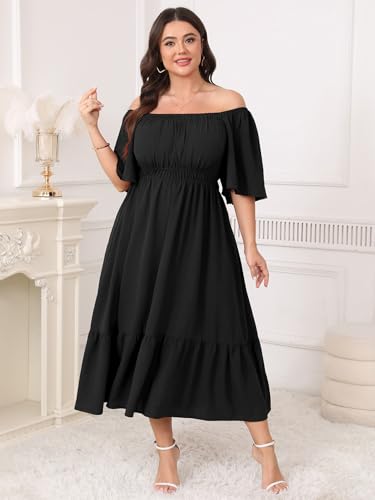 Image of CICIDUDU Plus Size Smocked Maxi Dresses for Curvy Women Square Neck Flowy Casual Summer Wedding Guest Dress