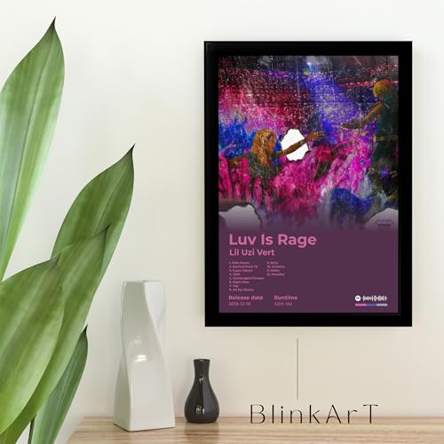 Image of BLINKART lil uzi vert- Luv Is Rage Wall Photo Frames | Wall Art for Bedroom, Living Room, Studio or Office | Album Cover Print with Spotify Song Link QR Code | Gift for Fans - 8x12 In