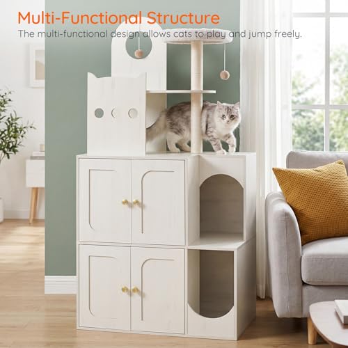 Mueble Casa y Caja de Arena para Gatos HOOBRO Blanco miniatura 6