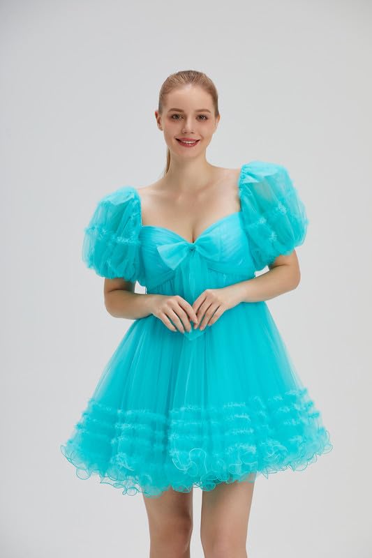 Fokissy Tulle Homecoming Dresses for Teens Puffy Short Prom Dress Ruffle Princess Formal Party Gowns Dresses3