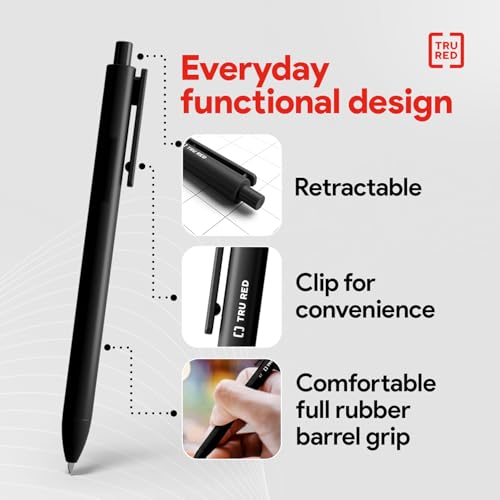 Image of TRU RED Retractable Gel Pens, Fine Point 0.5mm, Black Ink, 12 Pack - Quick‑Dry Pens for Precise, Smear‑Free Writing