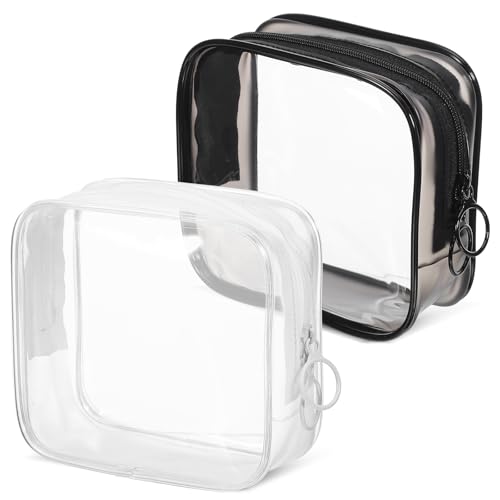 VALICLUD 2 Pcs Clear Pvc Makeup Bags with Zipper, Small Transparent Cosmetic Bags for Travel Essentials, Mini Makeup Organizer Pouches for Toiletries and Accessories