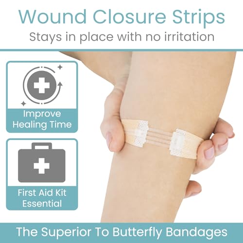 Image of ViveCare Emergency Laceration Closures (4 PCS) - Close Wounds Without | Stitches - Butterfly Bandages Wound Closure Kit with Sterile Strips, Island Dressings, Alcohol Wipes & Swabs