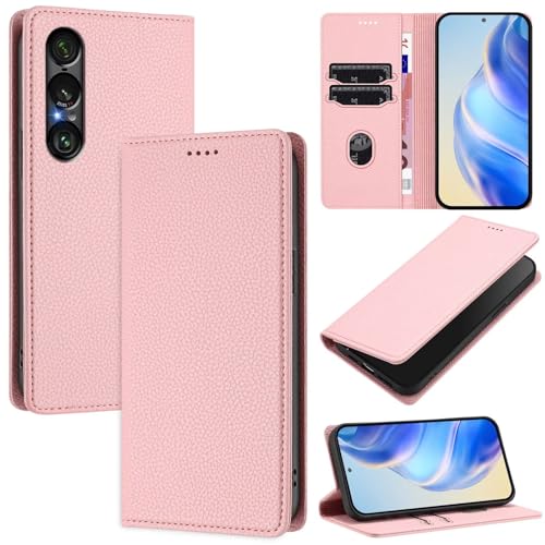 xinyunew Coque pour Sony Xperia 1 VII, RFID Blocage Portefeuille Etui à Rabat, Housse en Cuir PU pour Sony Xperia 1 VII, Rose