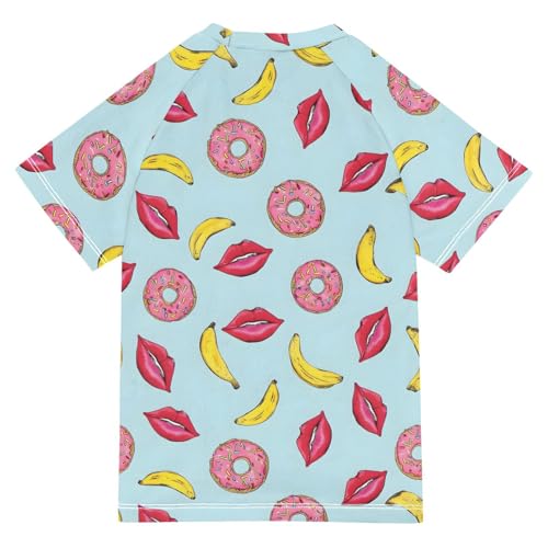 ALAZA Kids Rash Guard Girls Toddler Swim Shirts Short Sleeve Banana Donut Lip UPF 50+ 3T2