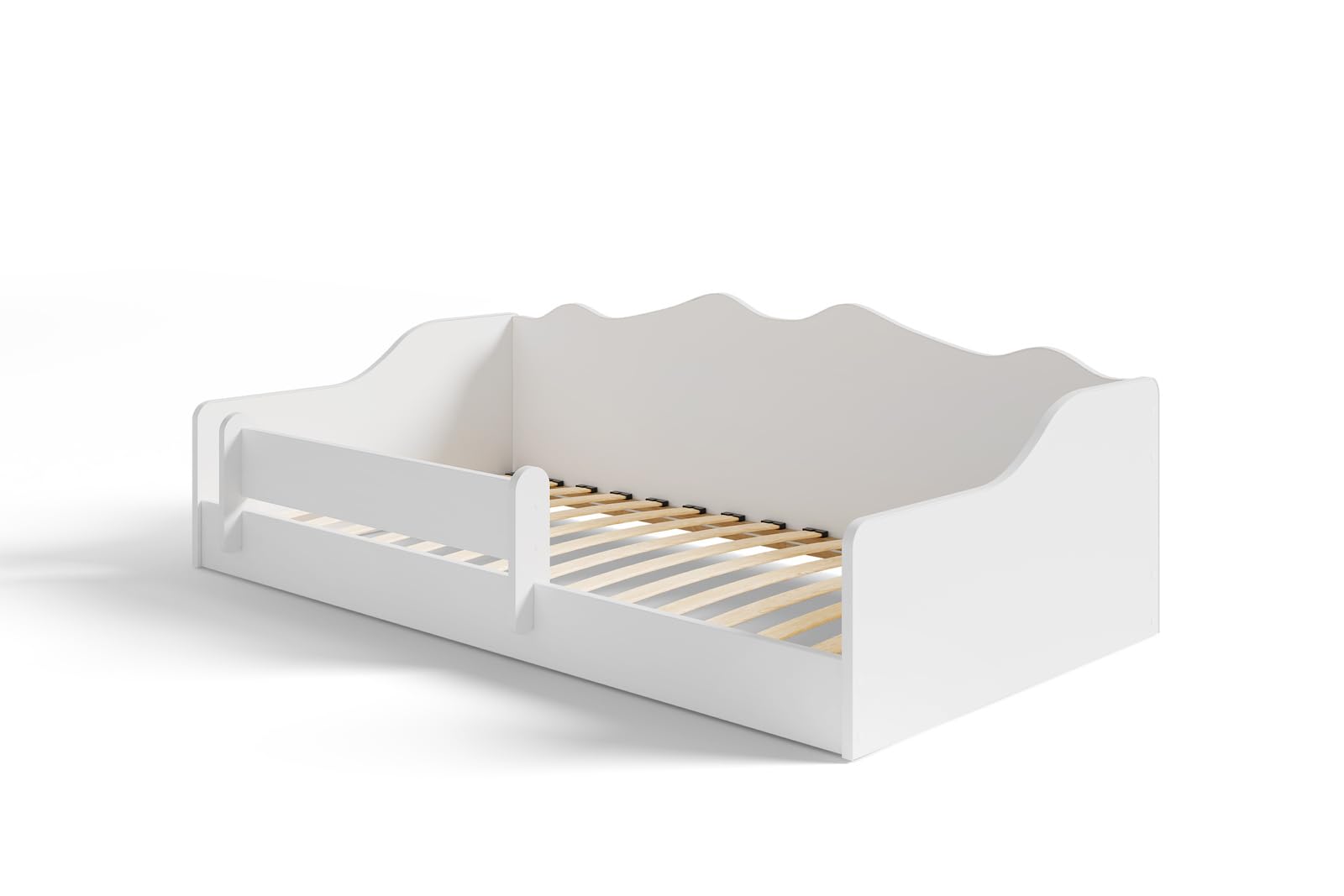 KOBI Montessori Bett, 140 x 70 cm, Weiß, ohne Matratze, sicheres Bett mit Schutzbarriere, elegant und bequem für das Kinderzimmer