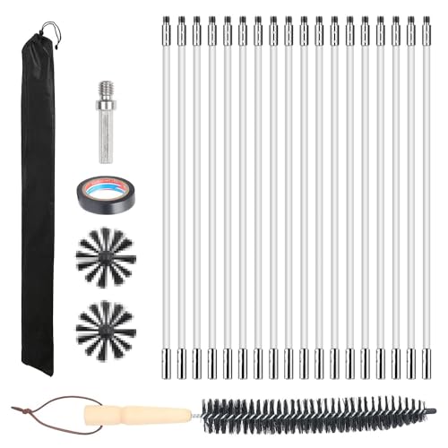 Kit de Cepillo Limpieza Chimenea, Cepillo Chimeneas de Leña con 18 Varillas Flexibles 410mm, Cepillo para Limpiar Chimeneas, Cepillo para Chimenea para Tuberías de Caldera (100mm)