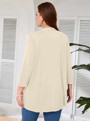 Image of AusLook Women's Plus Size Lightweight Open Front Cardigan 3 /4 Sleeve Cover Ups Shrugs Shawls and Wraps Kimono Jacket Coat