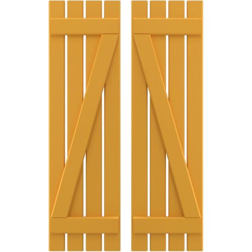 Ekena Millwork ARW102SB415X32TUH Americraft Four 2 Exterior Real Wood Spaced Board-n-Batten Shutters w/Z-Bar (Per Pair), 15 1/2"W x 32"H, Turmeric