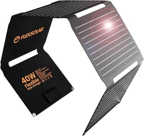 FlexSolar Solarpanel 40W, Solarladegerät verbesserte PD2.0 USB-C, QC3.0 USB-A und DC-Solarpanel IP67 Wasserdicht für kleine Kraftwerke, Telefone, Power Banks