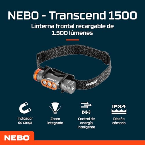 Luz frontal recargable NEBO Transcend 1500 para trabajar con las manos libres en el taller 2