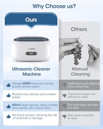 Adiding Ultraschallreinigungsgerät Brille 650mL Ultraschallreiniger Brillenreinigungsgerät mit 5...