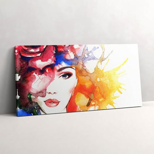 Tableau photo sur toile 100x50cm portrait coloré femme pour habiller un grand mur vide