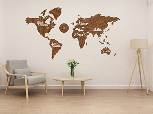 Wood World Maps For Wall Office Wall Decor Home Decor Wall Sticker With Wall Clock Living Room Decor Home Gifts #TOP3