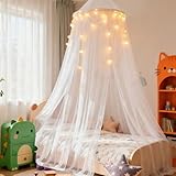Wnqou Princess White Bed Canopy with Lights for Girls Bed Net,Princess Canopy for Kids Bed Room Decor (White+Lights)