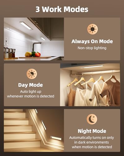 EZVALO 4-Pack Under Cabinet Lighting, 3200mAh Rechargeable Motion Sensor Light Indoor, with Dimmable & 3 Color Temps, Magnetic Closet Lights, Wireless Under Counter Lights for Kitchen, Stairs (12inch) - Thumbnail 7