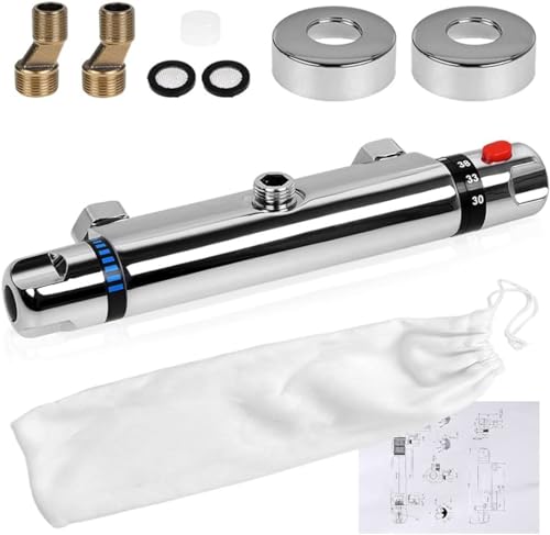 VOLTGY Robinet de douche thermostatique en laiton chromé pour baignoire avec réglage jusqu'à 38 °