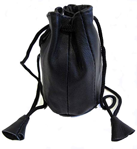 2Pc Lot Soft Lambskin Leather Coin Bags Drawstring Closure Black Color #TOP25