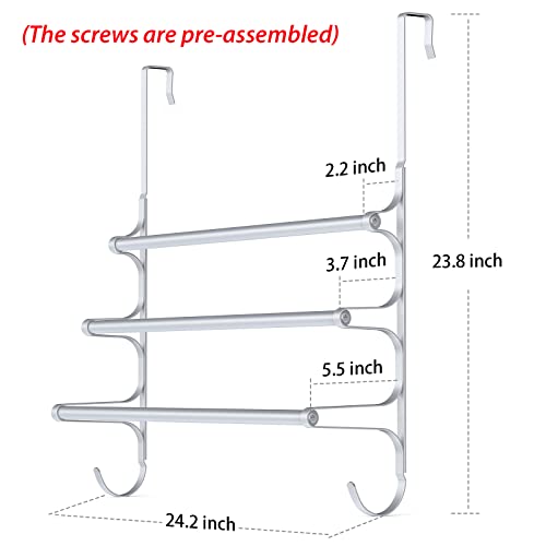 Canyave Over The Door Towel Rack, Triple Towel Storage Holder With Hooks, 23.62 Inches Towel Bar Hanger Towel Racks For Bathroom (Silver) #TOP1