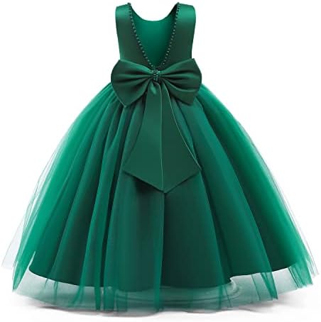 NNJXD Flower Girl Wedding Party Pageant Gown Backless Beading Formal Long Dress 788 Green Size(120) 4-5 Years