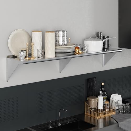 Image of AmGood 16 in. x 72 in. Stainless Steel Wall Shelf | NSF | Metal Shelving | Garage, Laundry, Storage, Utility Room | Restaurant, Commercial Kitchen