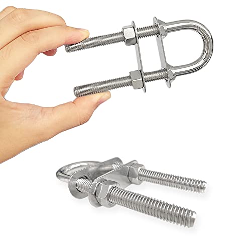 Image of Boat U Bolt Stern Bow Eye Tie Down, Marine Stainless Steel with Hex Nuts and Washers, 4-1 /2 in Overall Length, 3 /8 in Stock, 3 in Thread Length (1 PCS)