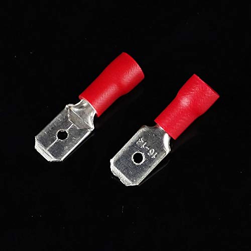 Davitu 1000pcs MDD1.25-187 Red AWG22-16 Brass Insulating Crimp Terminals Connectors Male Terminal - (Color: Red)